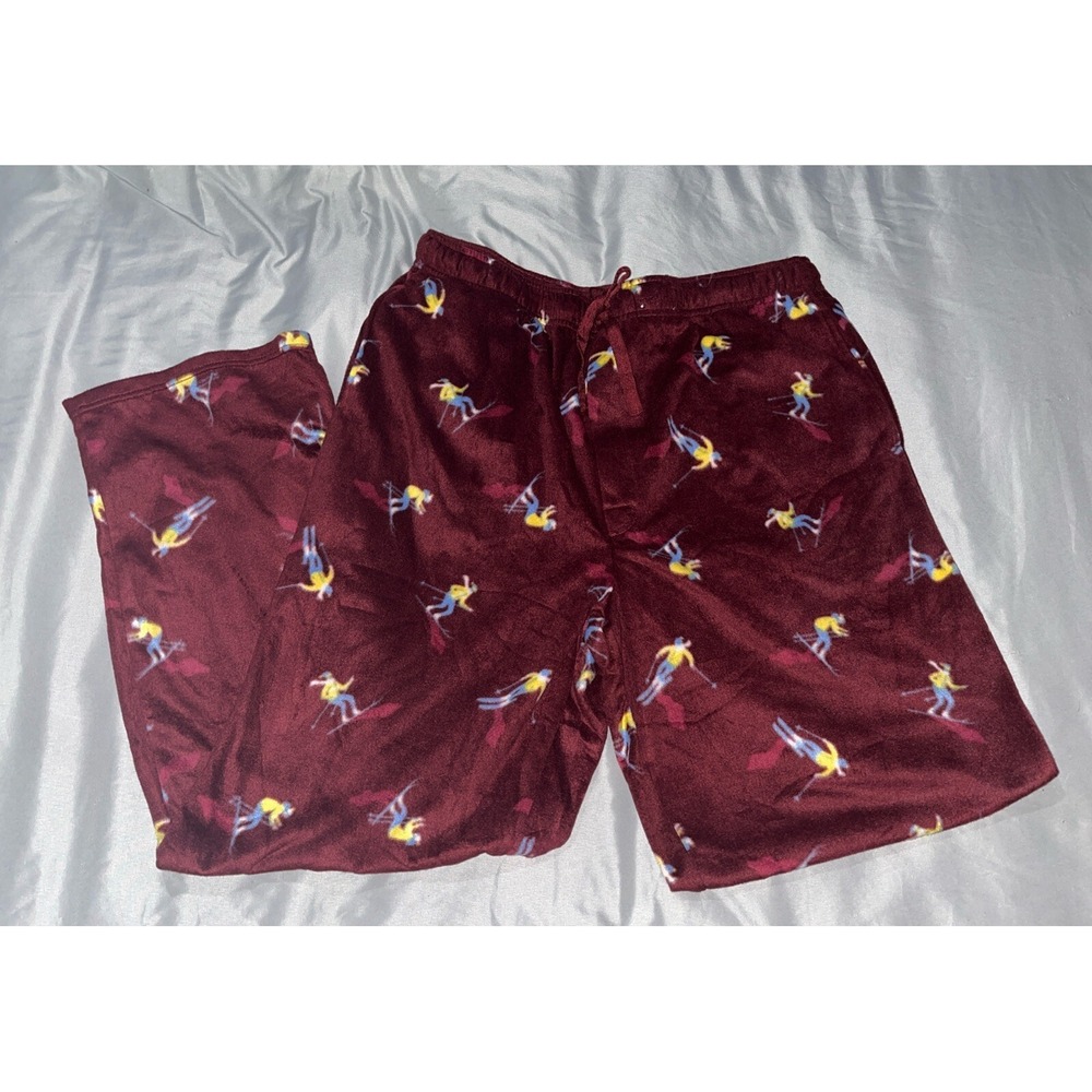 St. Johns Bay Burgundy Skier Pajama Pants Mens LARGE Elastic Waist